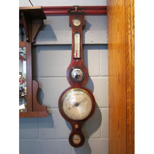 1074 - An I. Maver of London five dial barometer, mahogany cased with satinwood stringing