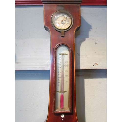 1074 - An I. Maver of London five dial barometer, mahogany cased with satinwood stringing