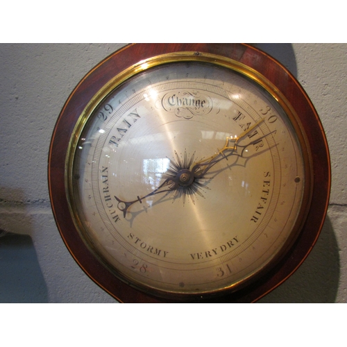 1074 - An I. Maver of London five dial barometer, mahogany cased with satinwood stringing