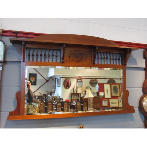 1075 - A late Victorian walnut overmantel wall mirror with ball spindle detail, 80cm tall x 130cm wide