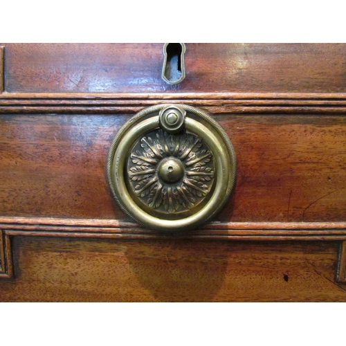 1079 - A Regency sideboard, single drawer flanked by drop-flap cupboard doors, turned legs, handle loose, 9... 