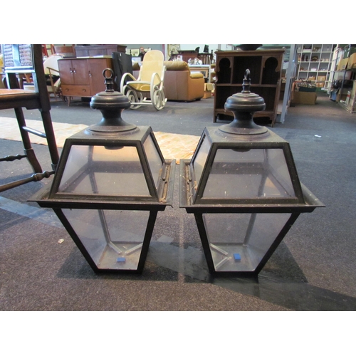 1080 - Two modern exterior hanging lanterns, 57cm high x 33cm wide x 33cm deep