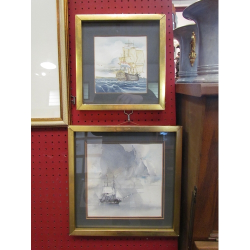 1100 - Two small watercolours depicting ships at sea, both framed and glazed, largest 20cm x 20cm