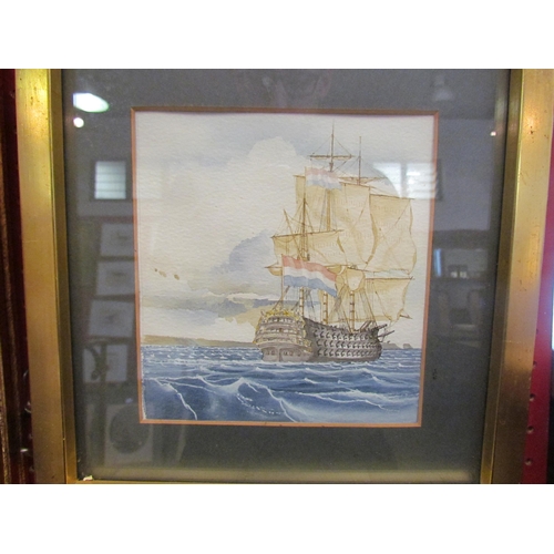 1100 - Two small watercolours depicting ships at sea, both framed and glazed, largest 20cm x 20cm