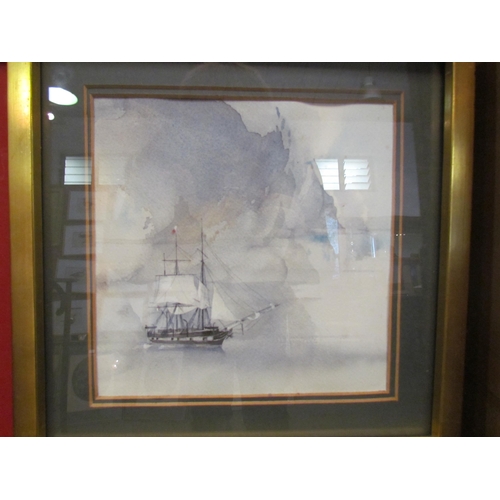 1100 - Two small watercolours depicting ships at sea, both framed and glazed, largest 20cm x 20cm