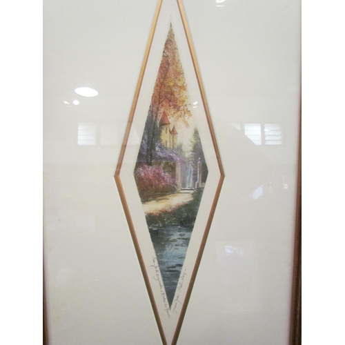 1101 - After Chobridoy two pencil signed diamond form prints depicting floral garden scenes, inside of fram... 