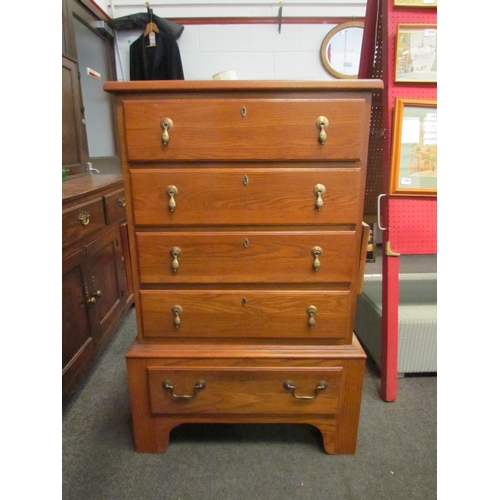 1110 - A modern Georgian style oak chest of five long drawers, as a chest on stand, 112cm tall x 71cm wide ... 