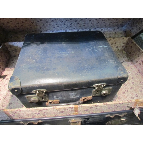 1119 - A large vintage Ocean Liner travel trunk, patterned fabric lining, plus another smaller similar exam... 