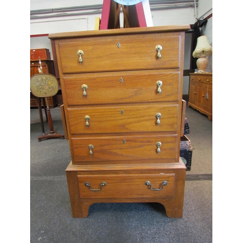 1121 - A modern Georgian style oak chest of five long drawers, as a chest on stand, 112cm tall x 72cm wide ... 