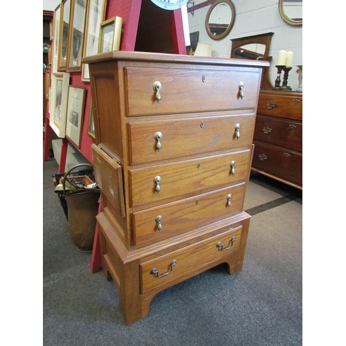 1121 - A modern Georgian style oak chest of five long drawers, as a chest on stand, 112cm tall x 72cm wide ... 