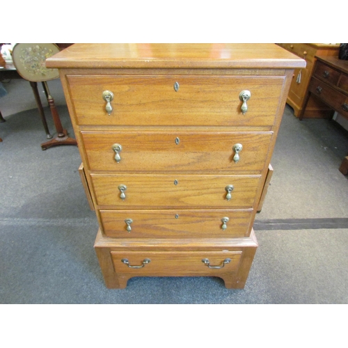 1121 - A modern Georgian style oak chest of five long drawers, as a chest on stand, 112cm tall x 72cm wide ... 