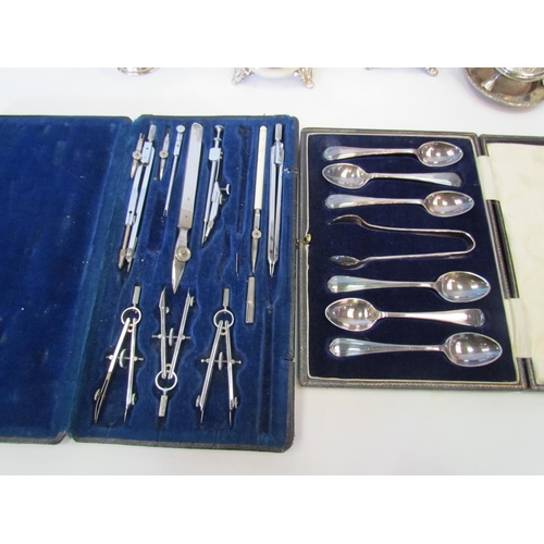 1171 - A group of silver plated wares including jugs, spoons, etc. and compass set