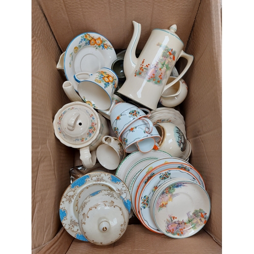 1231 - Three boxes of mixed ceramics; a box of china trinket pots, part tea services (Royal Winton, Meakin,... 