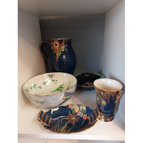 1249 - A Carlton Ware 'Kingfisher' lustre bowl toghether with other Cralton Ware and Crown Devon vases, etc