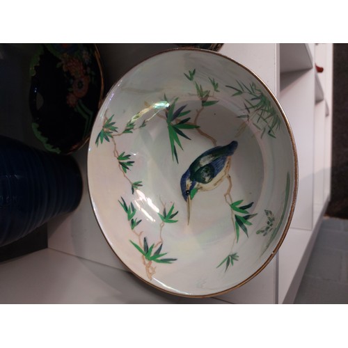 1249 - A Carlton Ware 'Kingfisher' lustre bowl toghether with other Cralton Ware and Crown Devon vases, etc