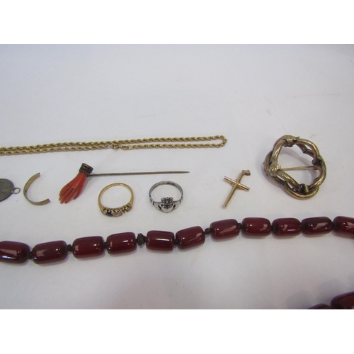 1283 - A small quantity of gold scrap items including coral stickpin, coin bracelet, Irish silver friendshi... 