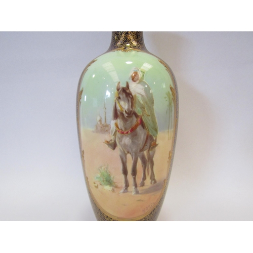 1302 - A Royal Doulton vase painted by H. Allen, Egyptian scene, man on horseback, 23cm tall