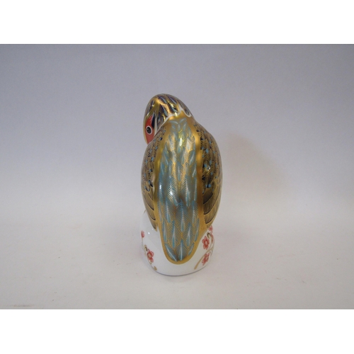 1308 - A Royal Crown Derby paperweight Kingfisher with fish, silver stopper