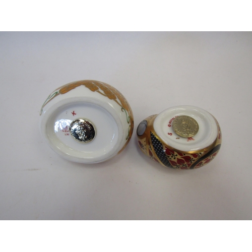 1309 - Two Royal Crown Derby paperweights Sleeping Field Mouse, silver stopper and Country Mouse, gold stop... 