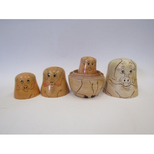 1325 - Four sets of Russian dolls/animals including pigs, bears and ladies. one set missing lower half to d... 