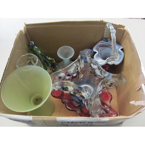 1359 - A box of mixed decorative glass including Art glass vases