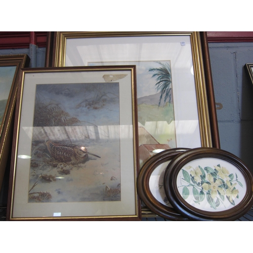 1400 - RICHARD ROBIENT: A watercolour of a snipe, signed lower right, framed and glazed, a watercolour of c... 