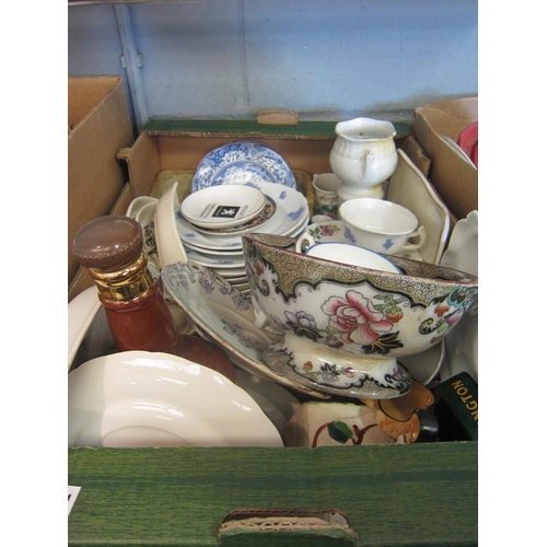 1404 - A box of mixed ceramics including 19th Century and later bowls, plates, cups, saucers and a cheese c... 