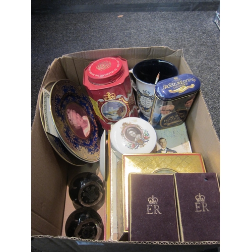 1405 - A box containing Royal commemorative items, plates, tins, cup etc