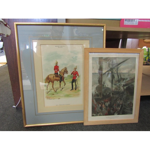 1418 - A framed and glazed print Military types No.8, 4th Dragoon Guards, 35cm x 32cm, Diploma certificate,... 