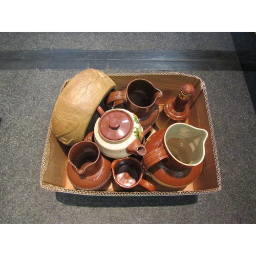 1421 - Two boxes containing stoneware kitchen ware and jugs including lobster mould, fish mould and two com... 