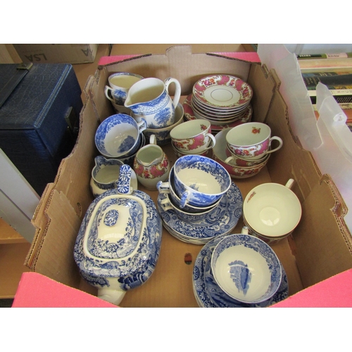 1468 - A box containing mixed ceramics including Spode Blue Italian, Adams blue and white and pink and whit... 