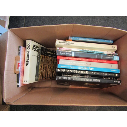 1485 - Two boxes of assorted art books, including Edward Hopper, Egan Schiele, erotic art, Brian Clarke, Mi... 