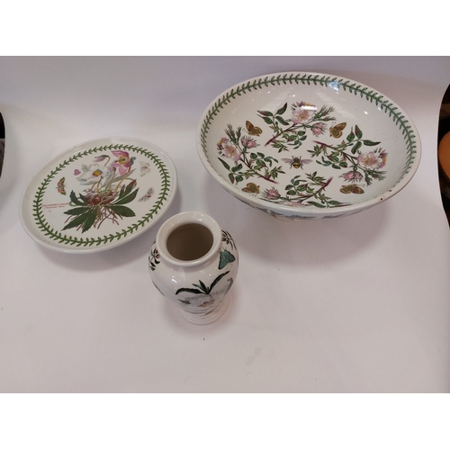 1452 - A Portmeirion 'Botanic Garden' large footed comport, cake stand and a vase (3)