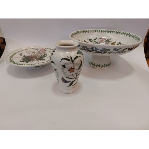 1452 - A Portmeirion 'Botanic Garden' large footed comport, cake stand and a vase (3)