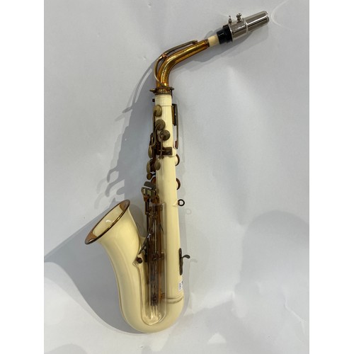 7006 - A Grafton saxophone, cream plastic with brass fittings, serial number 13218, circa 1956-67, some dam... 