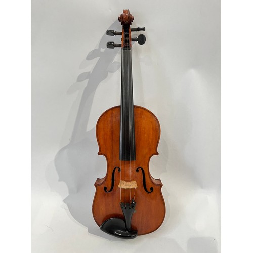 7065 - An Ernest Cowell violin full size (4/4) dated 1972, cased with bow, split to headstock