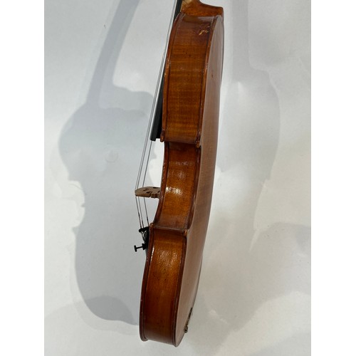 7065 - An Ernest Cowell violin full size (4/4) dated 1972, cased with bow, split to headstock