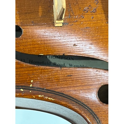 7066 - A 20th Century violin, W. Thompson of Wembley label, with case