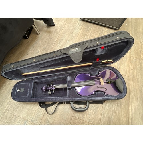 7070 - A 'Rainbow' purple coloured student's violin, cased with bow