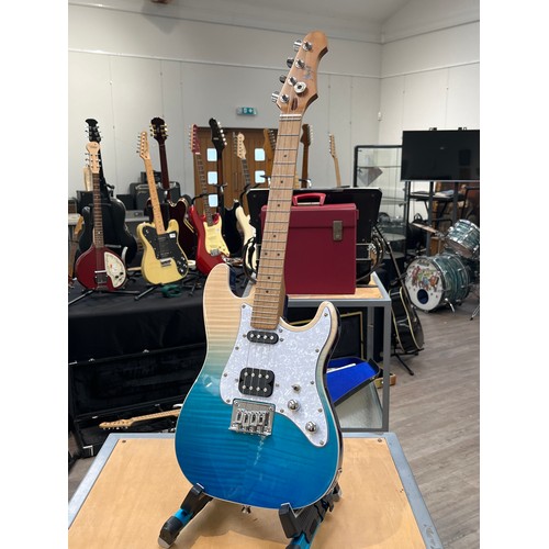 7105 - A Flight 'Pathfinder' electric tenor ukulele in Trans Blue, in the form of a stratocaster, with stan... 