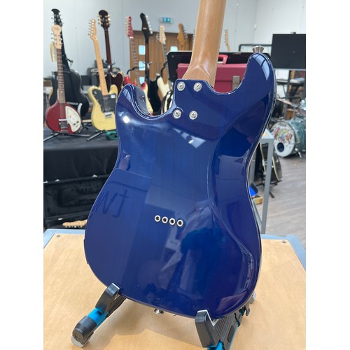 7105 - A Flight 'Pathfinder' electric tenor ukulele in Trans Blue, in the form of a stratocaster, with stan... 