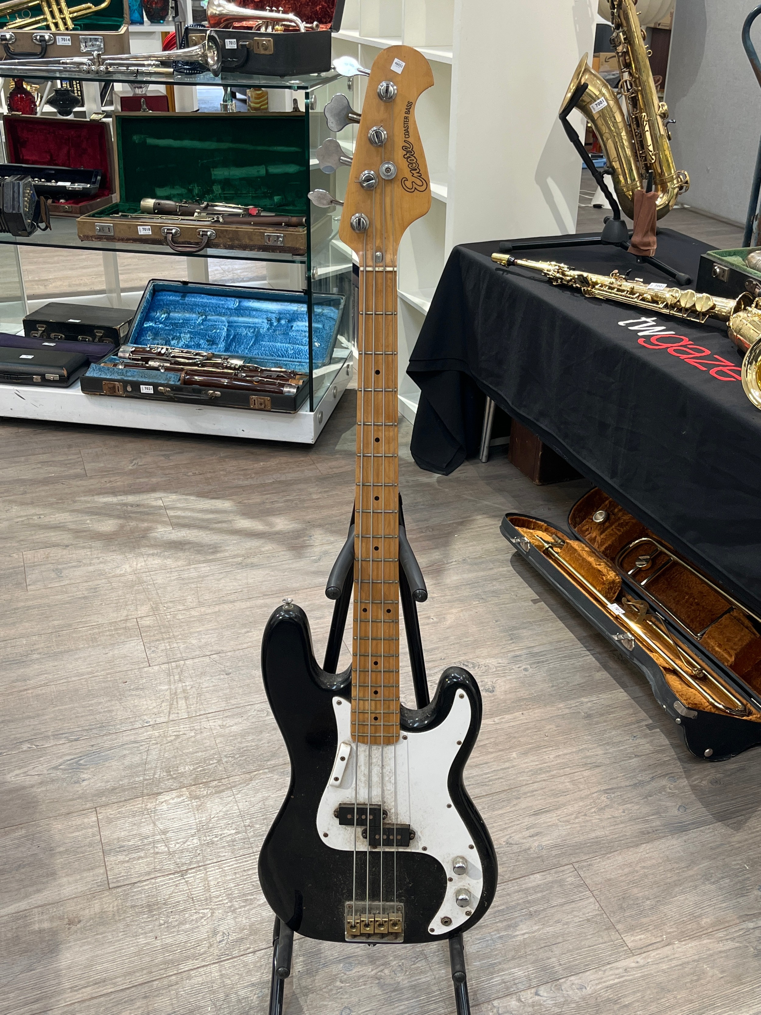 An Encore Coaster Bass electric bass guitar black body