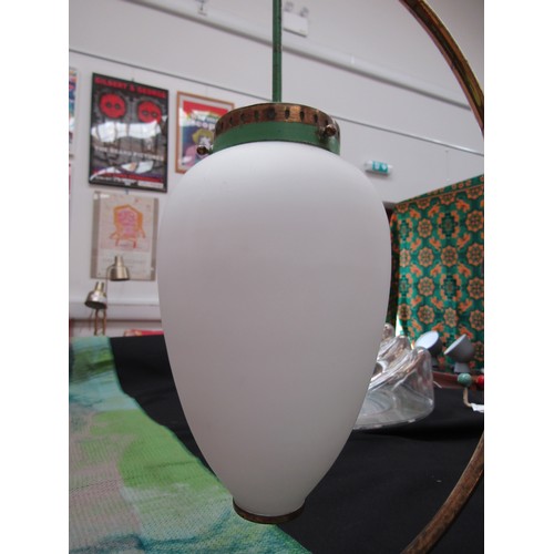 4397 - WITHDRAWN - A mid 20th Century Italian Stilnovo chandelier in green with three white glass shades