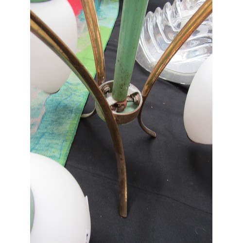 4397 - WITHDRAWN - A mid 20th Century Italian Stilnovo chandelier in green with three white glass shades