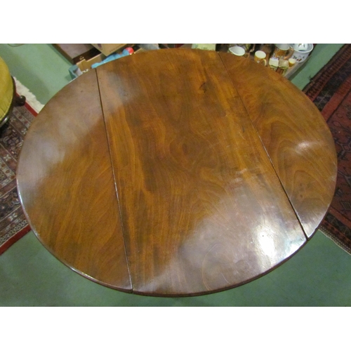 4001 - A 19th Century flame mahogany oval top Pembroke table, the rising leaves over a faux and single bow ... 