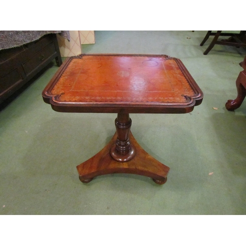 4008 - A 19th Century gilt tooled leather top mahogany wine table the pinched corner top over a turned colu... 