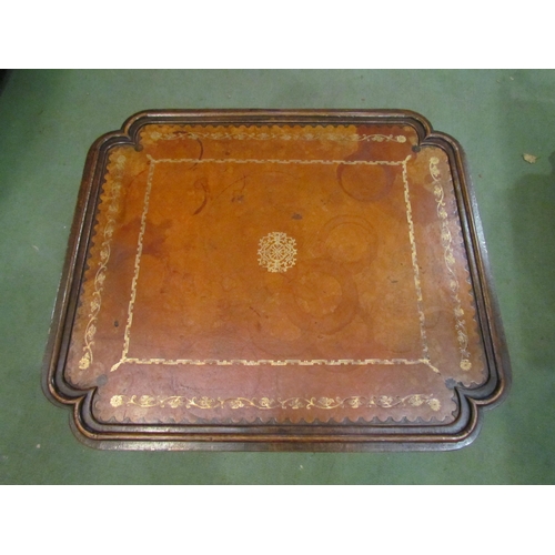 4008 - A 19th Century gilt tooled leather top mahogany wine table the pinched corner top over a turned colu... 
