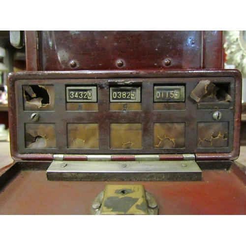 4009 - A small AEG German cash register, circa 1930-35, lever operation with side crank handle.  Maroon ena... 