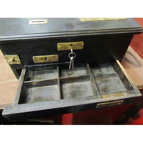 4011 - A German cash till, early 20th Century, wooden case with brass fitments and side handles.  Rotary ca... 