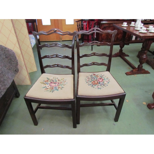 4062 - A set of six mahogany George III revival Hepplewhite style pierced ladder-back dining chairs with ce... 